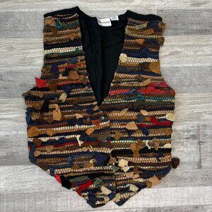 Jane Ashley vintage knitted leather womens vest multicolor size medium A37